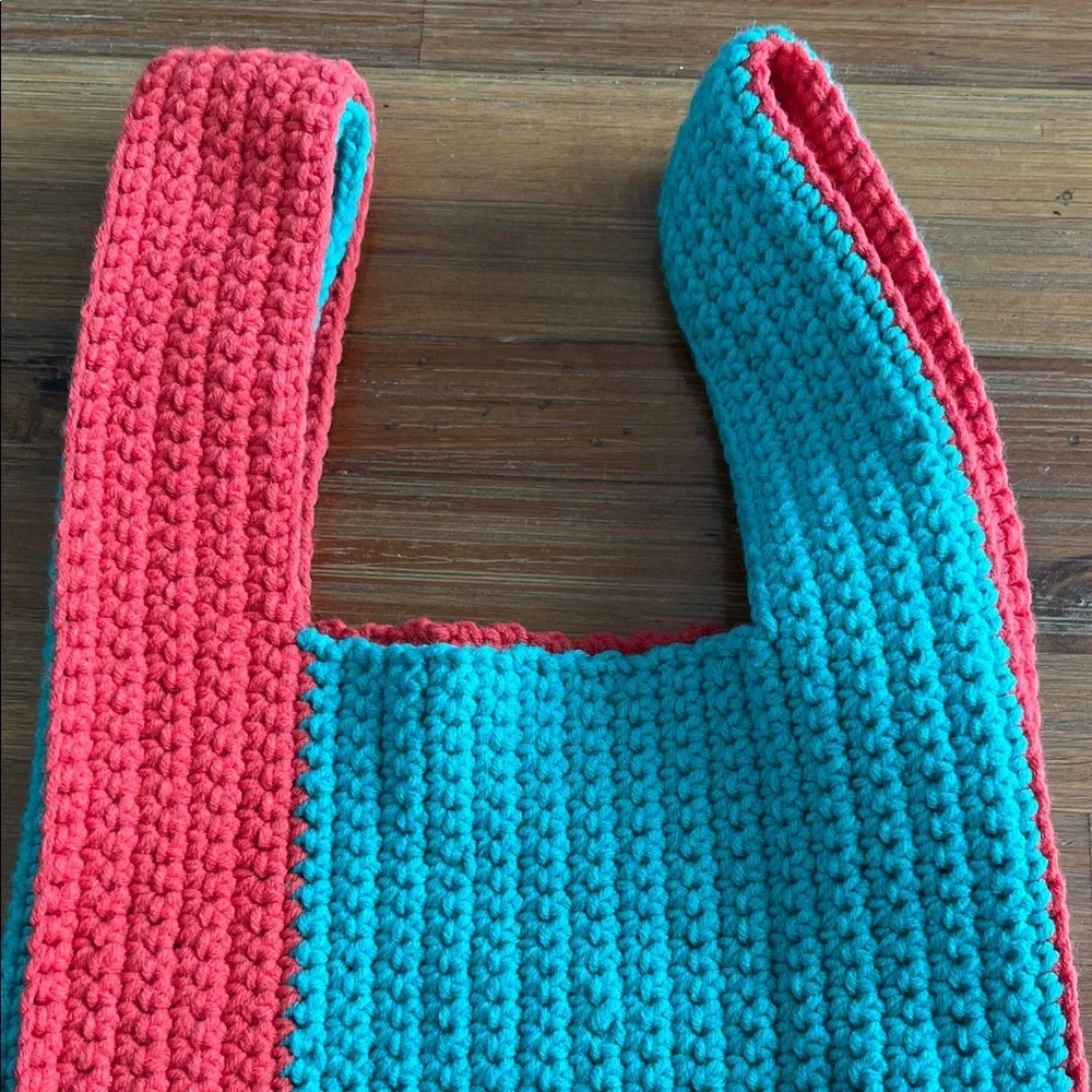 100% Hand Made Crochet Coral Teal Mini Bag